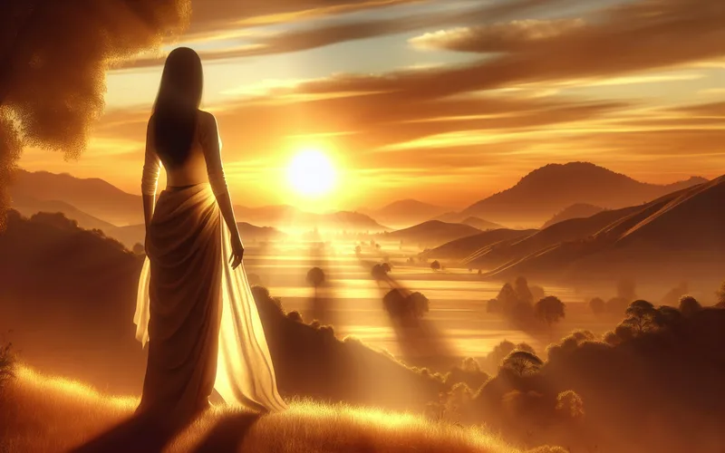 Jeune personne contemplant un lever de soleil depuis une colline, espoir et nouveau départ