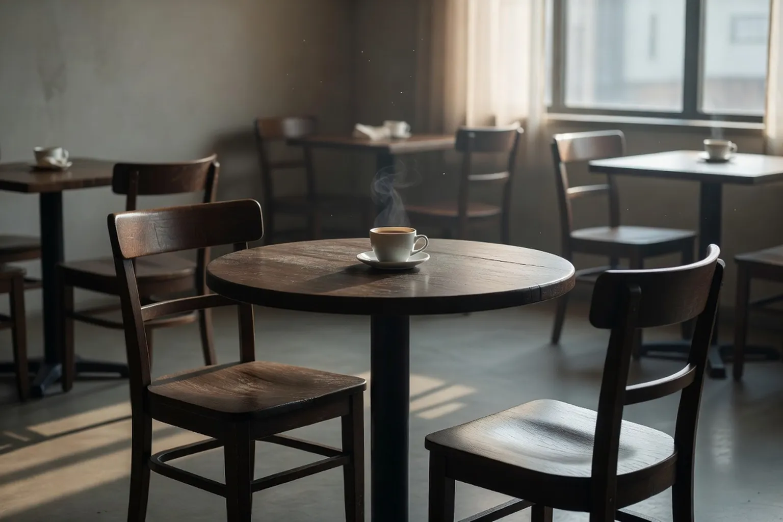 Table de café avec une seule tasse, solitude et lien social manquant