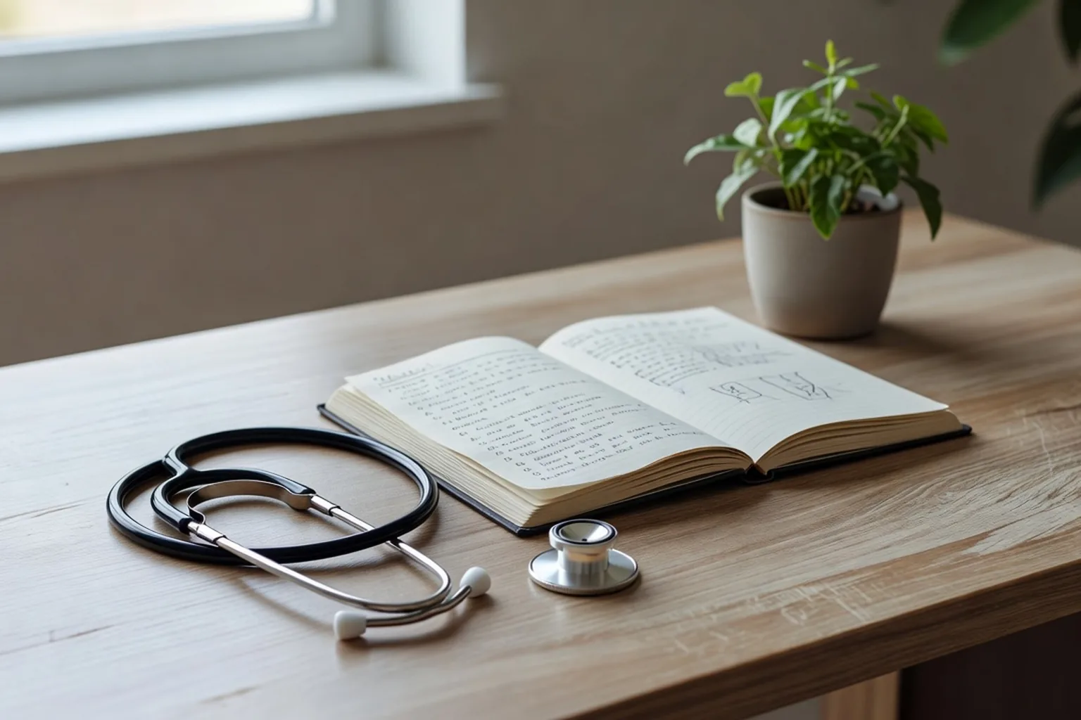 Médecin et patient en consultation, discussion autour d'un dossier médical, ambiance calme et professionnelle