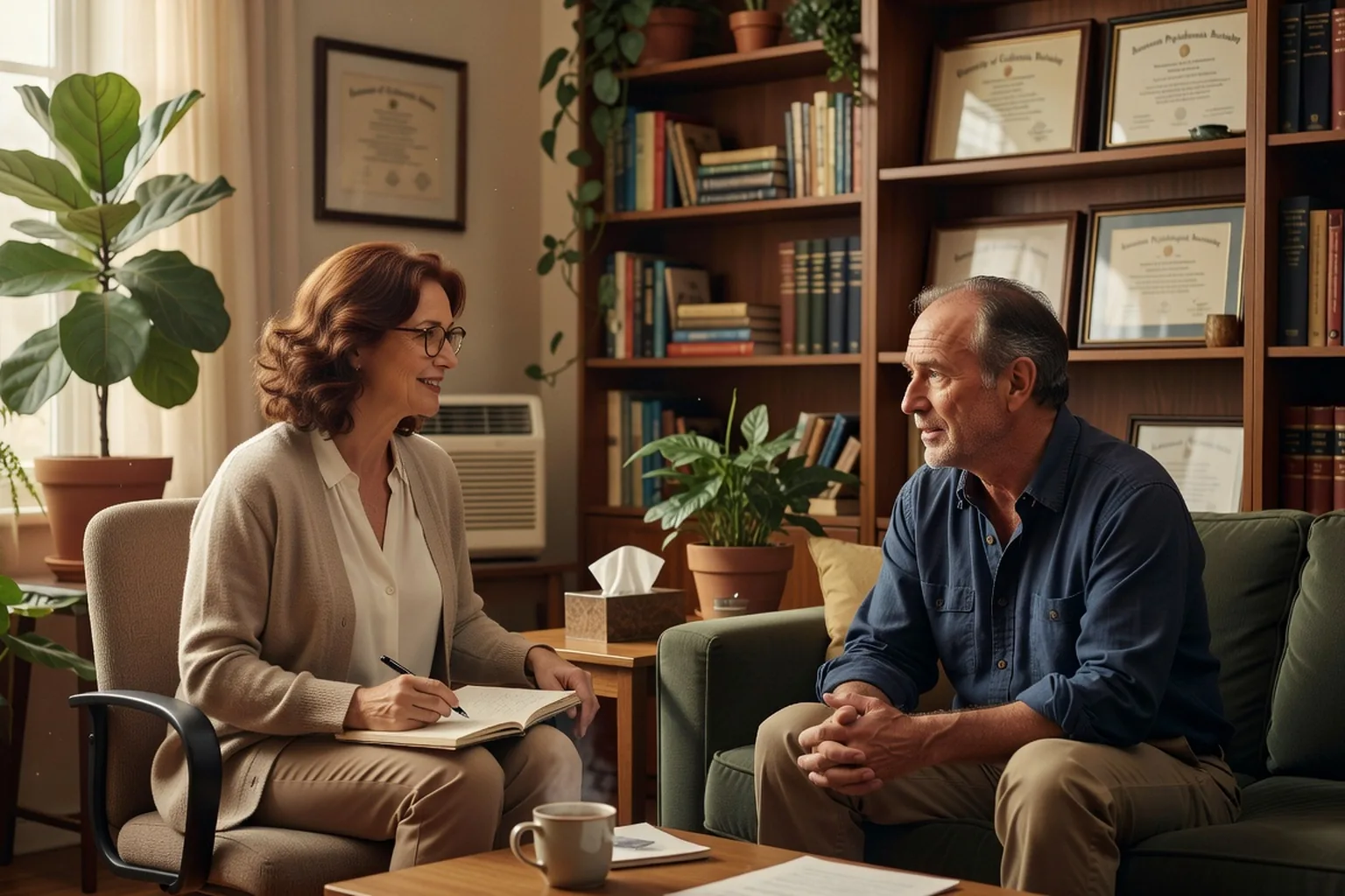 Consultation psychologue et patient en crise de la cinquantaine