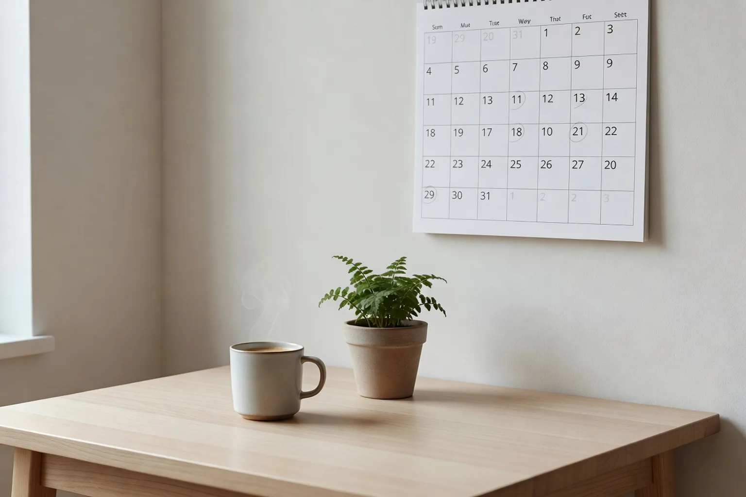 Carnet de notes ouvert avec plan de prévention personnalisé, stylo et tasse de thé, ambiance calme
