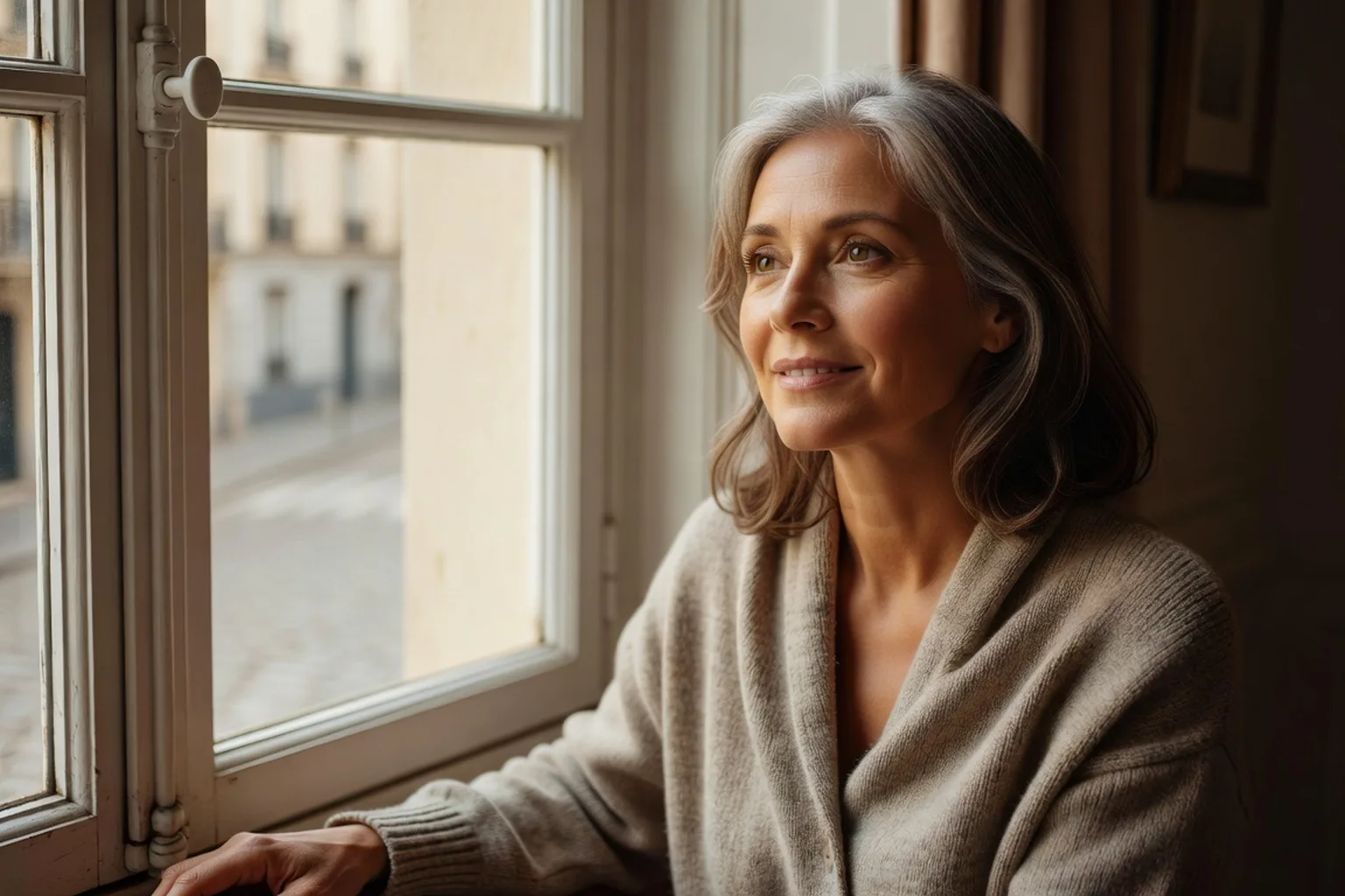 Femme 50 ans, sérénité retrouvée après une crise de la cinquantaine