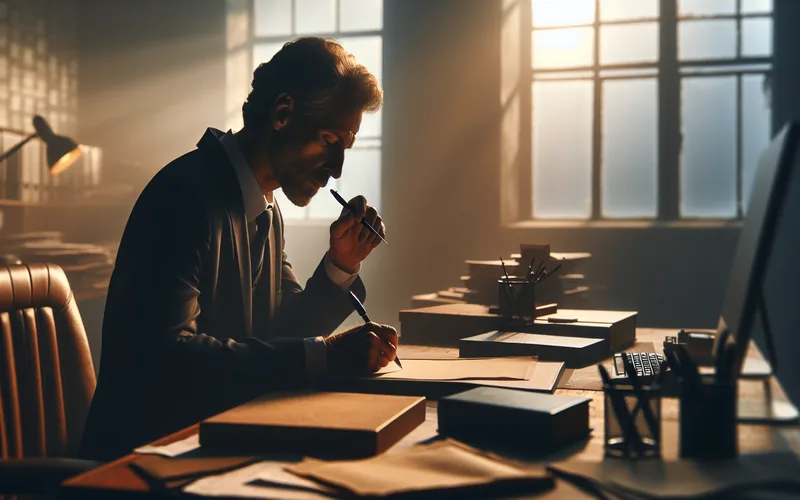 Personne commençant à écrire avec détermination, lumière matinale