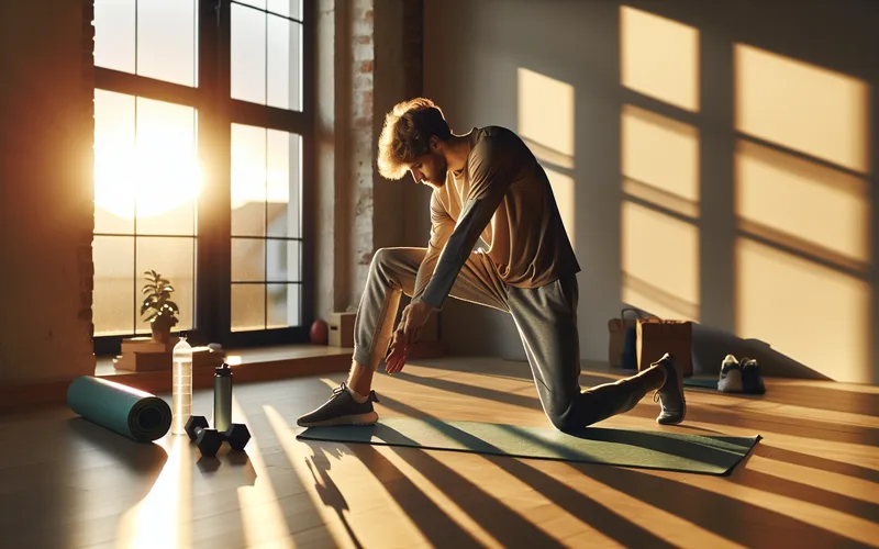 Personne faisant des étirements dans une pièce lumineuse